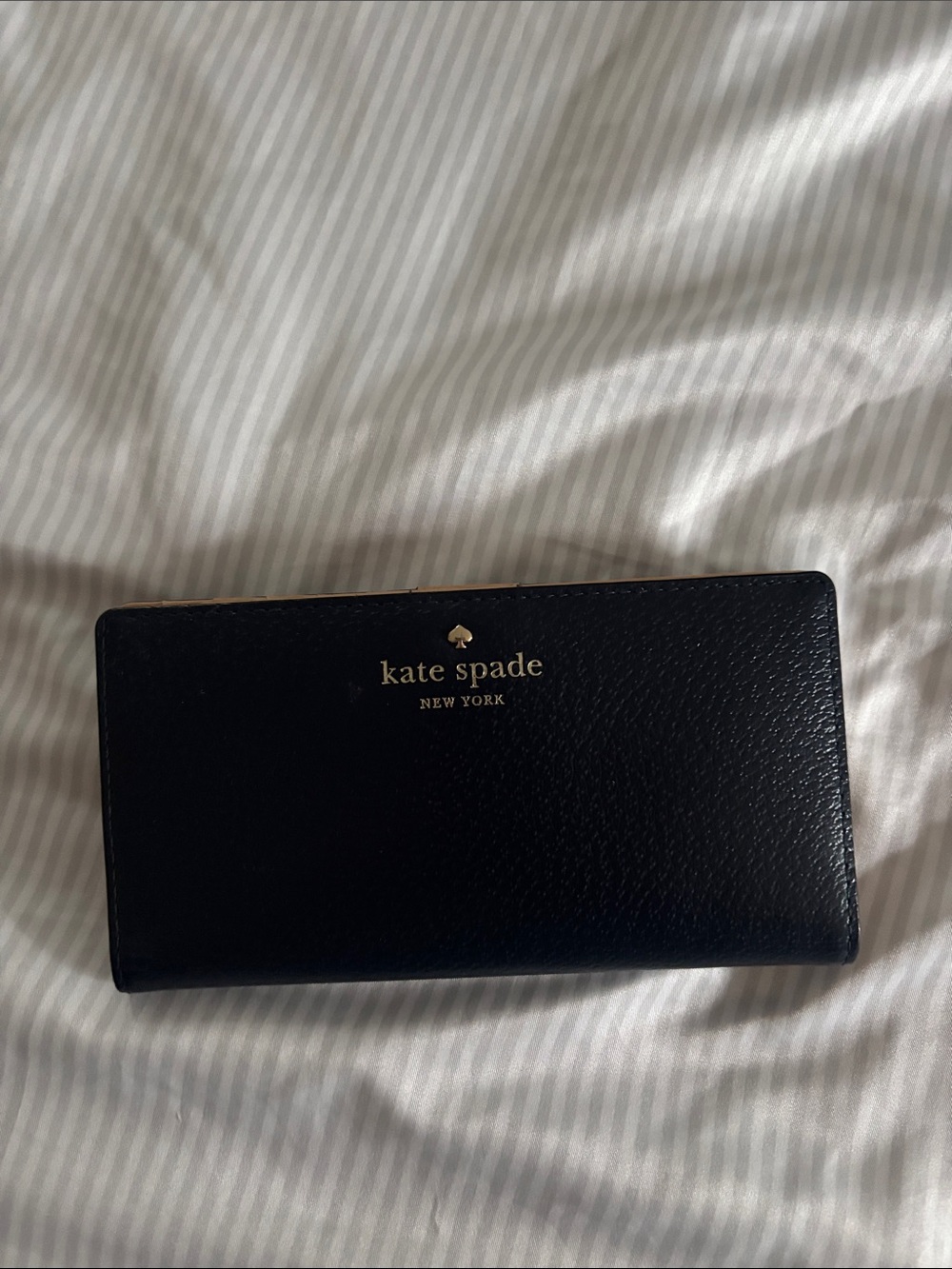 kate spade Black Leather Long Wallet with Gold Logo